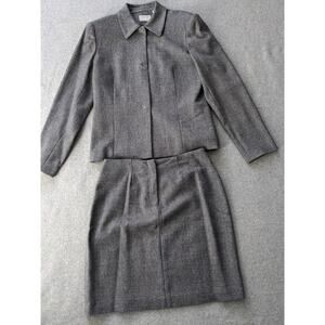 Preview Collection Wool Knee Length Skirt Suit 2 Pieces Womens Sz 6 Gray Office